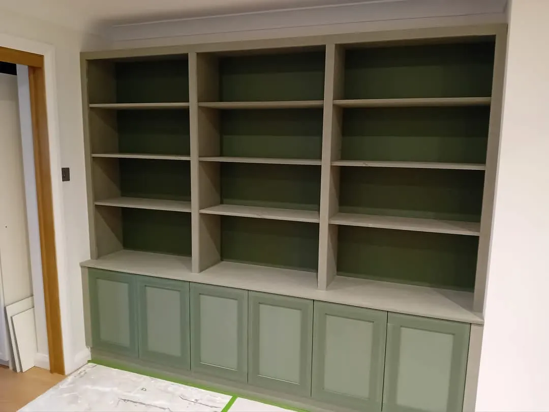 A room that has some shelves in it.